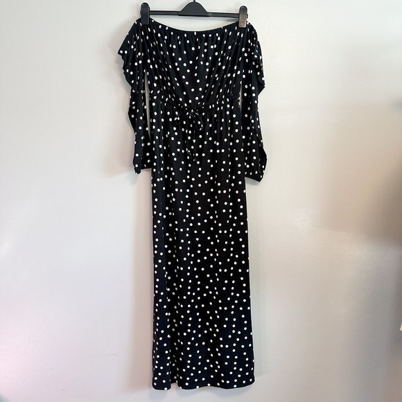ASOS Bardot Polka Dot Off Shoulder Long Sleeve Maxi Dress Size 6 - Picture 5 of 10